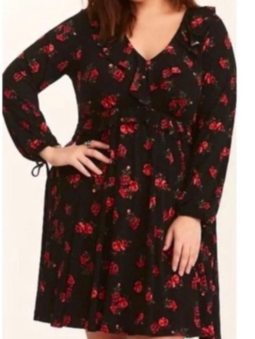 Torrid 2XL Boho Rose Dress Ruffle Long Sleeve Stretch Plus Size